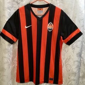 Nike Dri Fit Orange & Black Striped V Neck  Tee